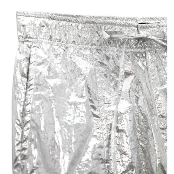 New Zara Shiny Metallic Silver Parachute Mid Rise Pants Trousers 8338/405 NWT XS - Picture 8 of 12